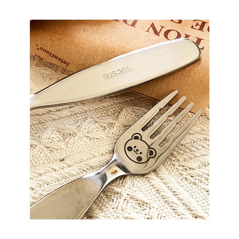 WORTHBUY 304 Stainless Steel Cutlery Children's Spoon Fork Cute Little Bear Pattern Soup Scoop Fruit Fork Reusable Tableware Set