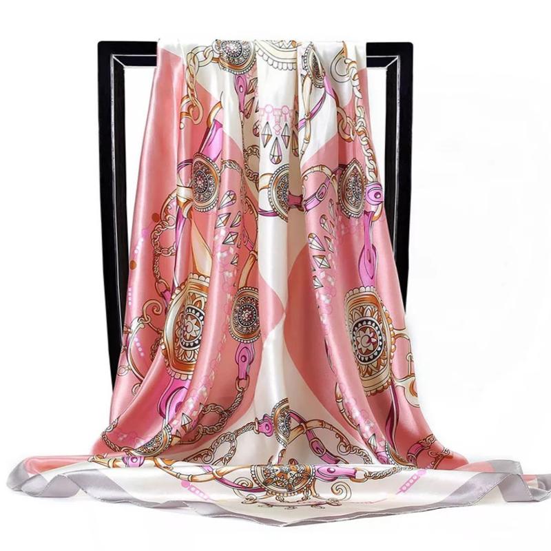 Fashion Scarves For Women Print Silk Satin Head Scarf Female 90cmx90cm Luxury Brand Square Shawl Large Hijab Scarfs For Ladies