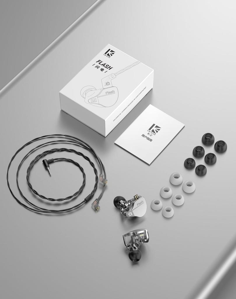 Yinyoo KBEAR Flash Hybrid In-Ear Monitor Earphones, Wired, High-End, 2-Pin, Sound-Isolating, Re-Cableable, Gaming Earphones (3.5mm, No Mic, Gray)