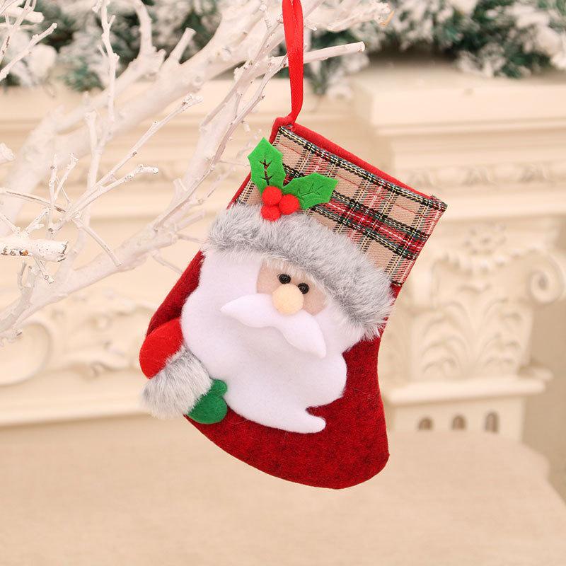 Burlap 3D Cartoon Christmas Stocking Gift & Candy Bag Pendant