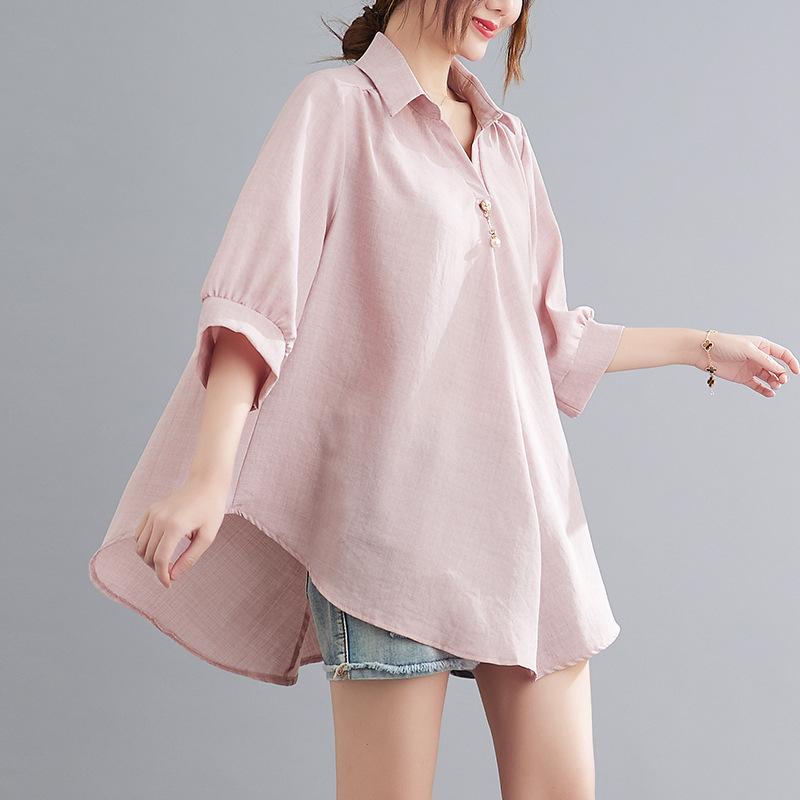 Women's Polo Collar Half Sleeve Loose Fit Blouse Casual Color Block Summer Top