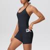 Europäisch-Amerikanisches Wolkengefühl Yoga-Tanktop & Shorts Set: Einfarbig, Seil-Träger, Schöner Rücken, Tasche, Figurbetont für Damen