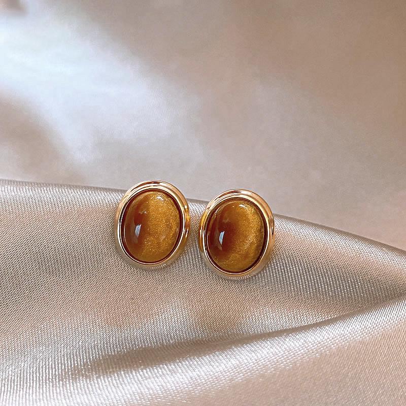 18k Gold-Plated Geometric Resin Earrings - Retro Autumn/Winter Design