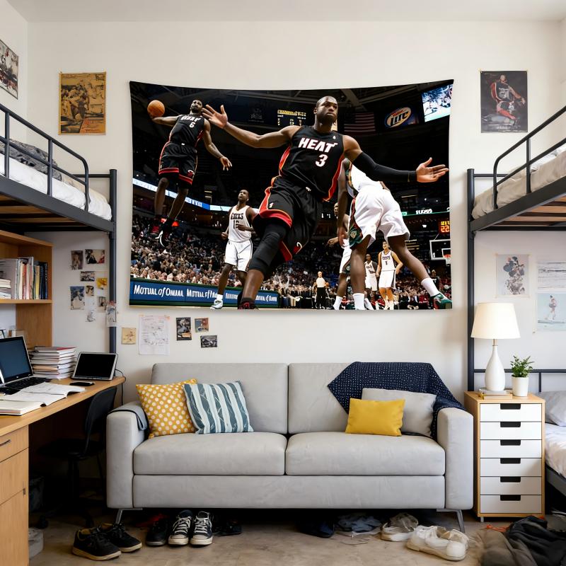 LeBron James And Dwyane Wade Iconic Moments Sports History Tapestry Wall Decor for Bedroom Dormitory Home Decor 100X70CM