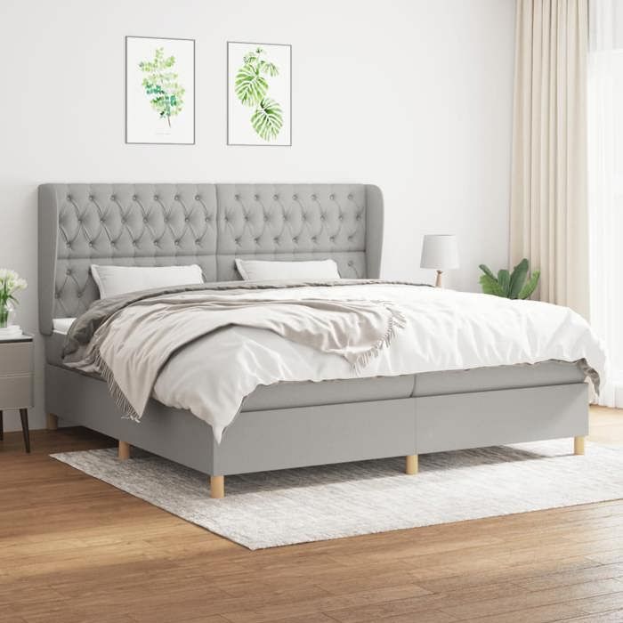 3128789 vidaXL Lit à sommier tapissier avec matelas Gris clair 200x200cm Tissu