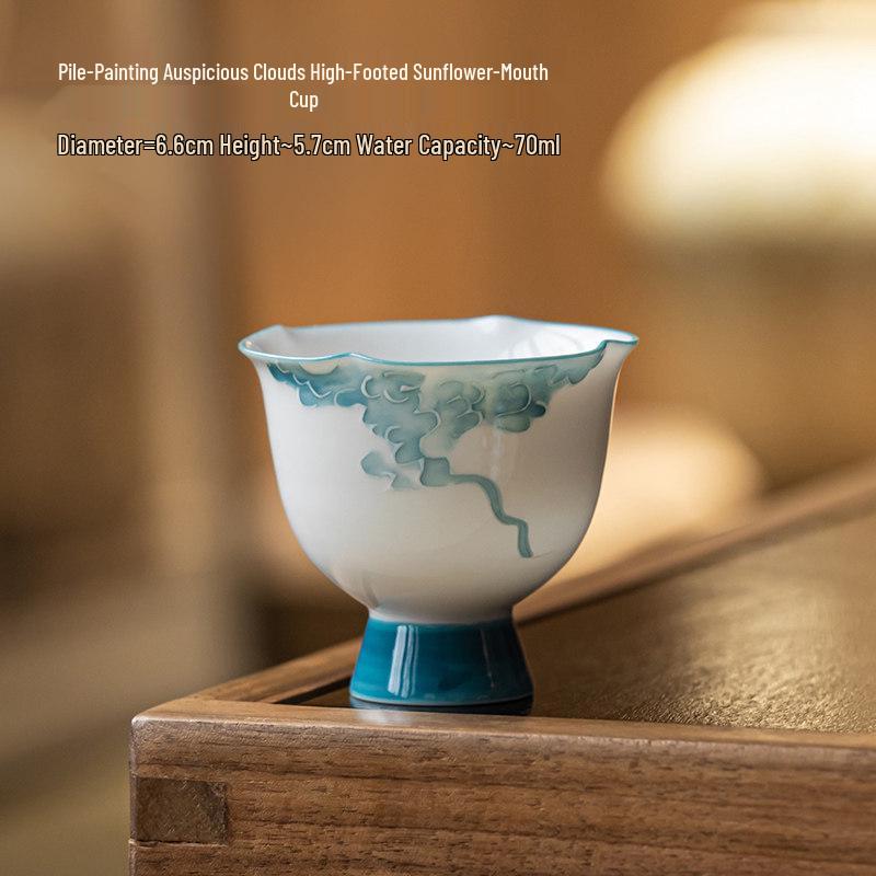 Guanlandui High-Foot Painted Ceramic Tea Cup - Fresh Chinese Style Personal Use Cup Below 200mL