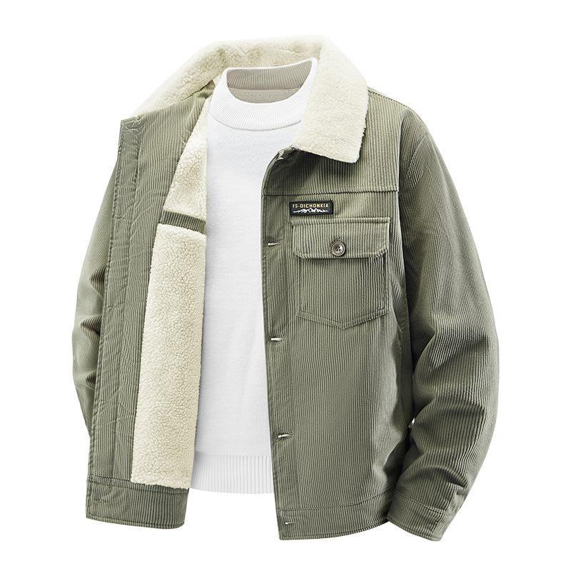 Corduroy jacket men's new thickened velvet medium loose large size solid color single-breasted cotton-padded jacket in autumn and winter