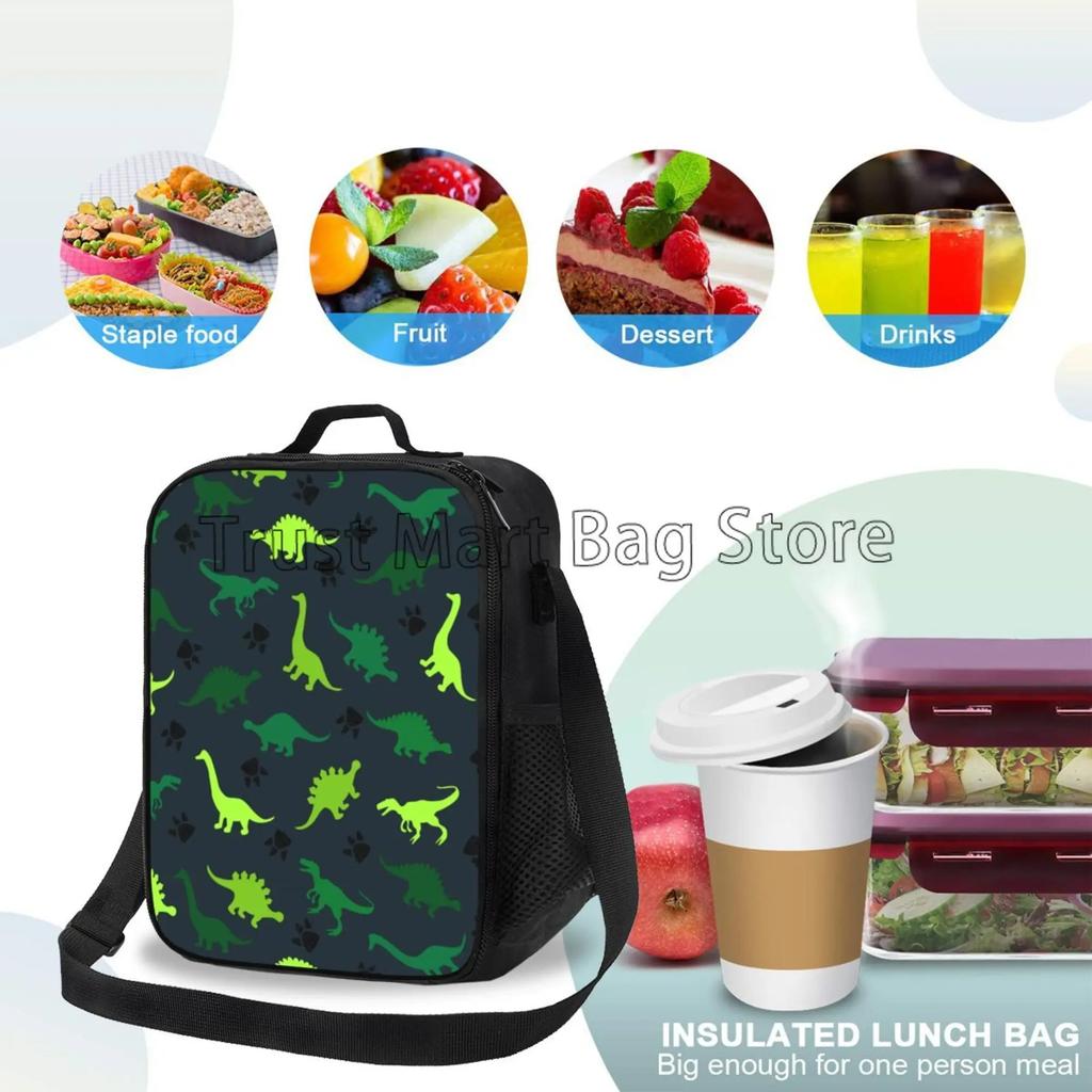 Isolierte Cartoon-Dinosaurier-Lunchtasche für Kinder, Jungen, Mädchen, tragbare thermische Bento-Lebensmitteltasche, Oxford-Kühltasche für Schule, Arbeit