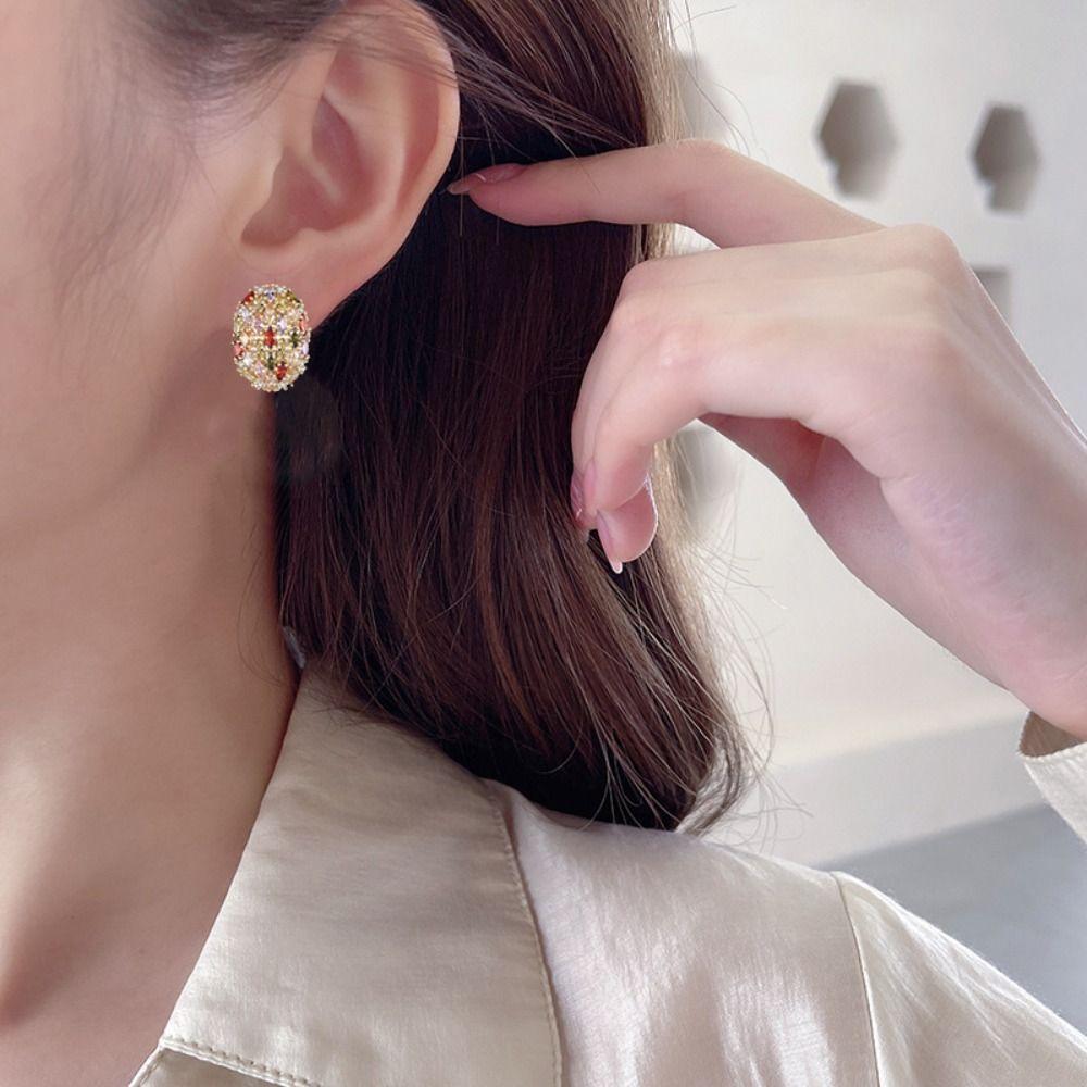 Copper Gilding Colorful Zircon Earring Glaring Ear Drop Elegant Ear Studs  Mom