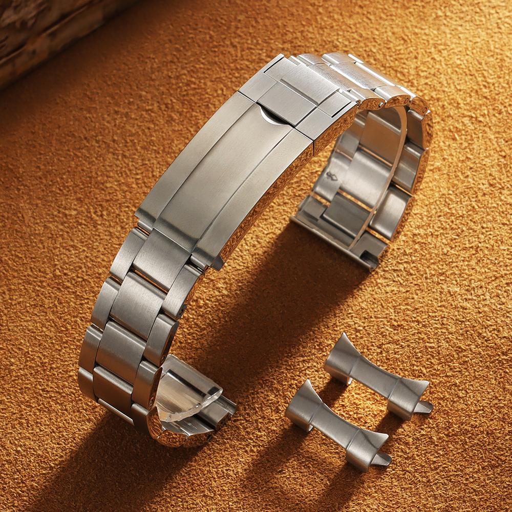 

Luxury Curved End Stainless Steel Bracelet Folidng Buckle Watch Straps 20mm 21mm 22mm for Rolex for Oyster Perpetual Wrist Band 21mm серебряный