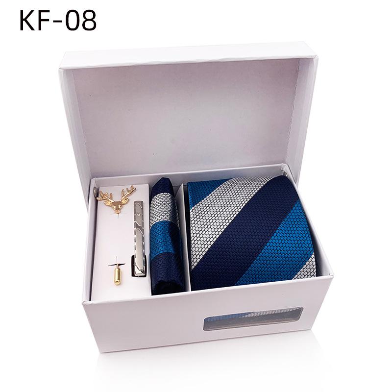 Pánská dárková krabička s pruhovanou kravatou, 6dílná sada, manžety na kapesní ručník na kravatu