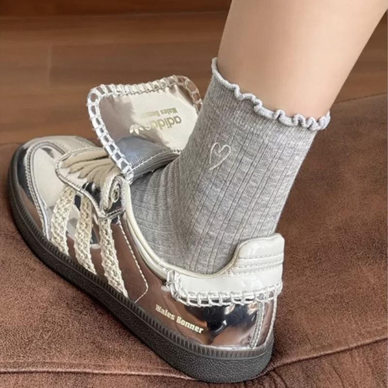 Fungus Edge Embroidered Love Thin Short Socks Korean White Mesh Breathable Cute Socks
