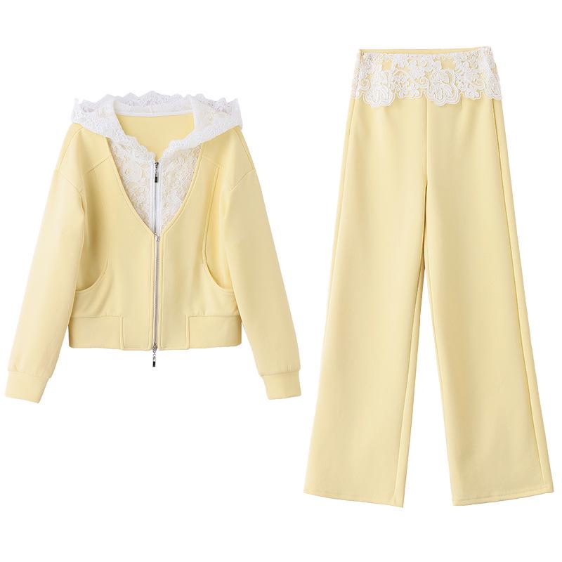 Spring 2025 Fashion: Small Fragrant Lace Patchwork Jacket & Long Pants Set