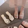 Fairy feng shui diamond slippers female summer wear fashion high sense transparent word with medium heel thick heel crystal sandals
