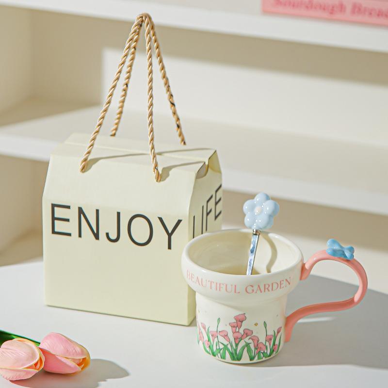 Classical flower ceramic mug household water cup breakfast cup girls coffee cup afternoon teacup girlfriend souvenir