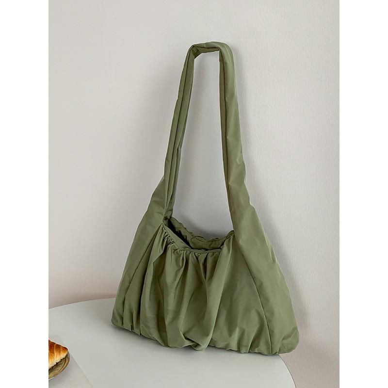 

Нишевый дизайн нейлоновая сумка тоут большой вместимости новая сумка через плечо женская однотонная повседневная плиссированная сумка зелёный