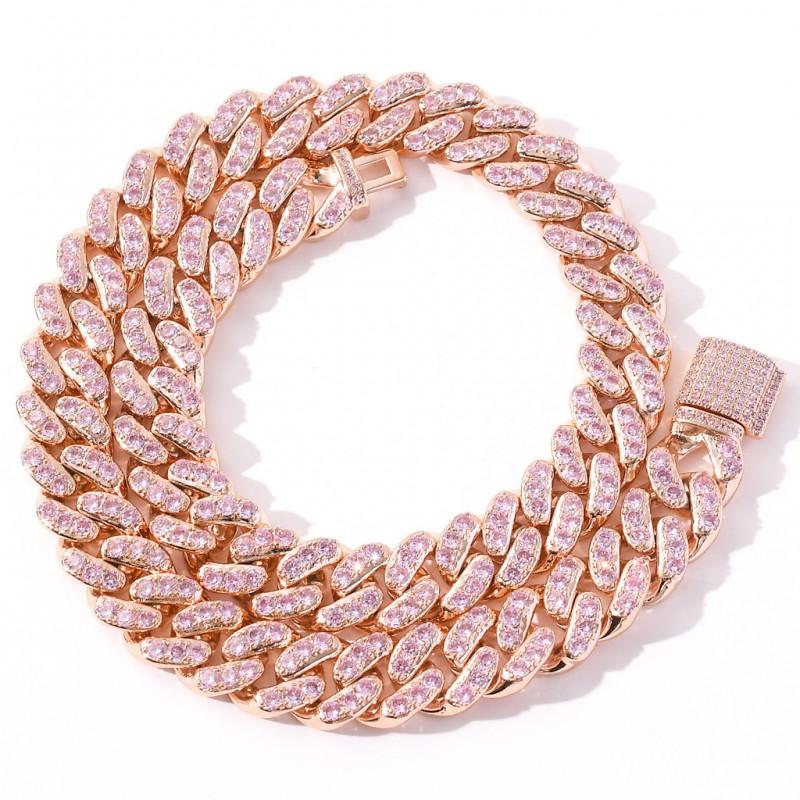 12mm Zircon Cuban Chain Mens Womens Hip Hop Single Row Full Necklace