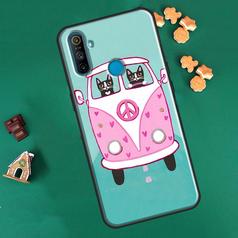 Hippy Peace Bus Cat For OnePlus 9R 8T Nord2 9 10 Pro Case For OPPO Realme 9i 8i 8 Pro GT Neo 2 GT Master Cover