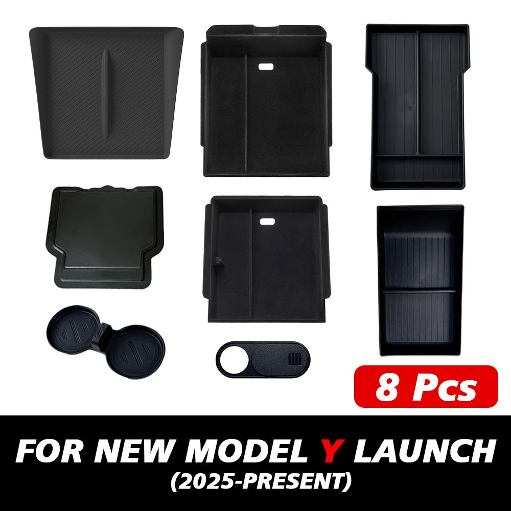 For Tesla New Model Y 2025 Launch Juniper Console & Armrest Upper and Lower Flocking Storage Box Watercup Holder Camera Cover