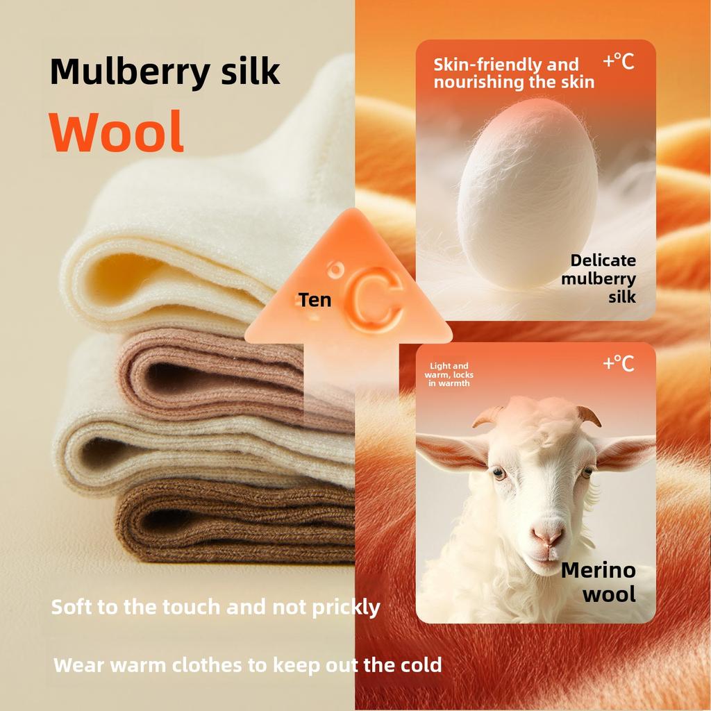 Women's Wool Thickened Heat-retaining and Warm Mid-calf Socks with Stretch and No Bones, Made of Mulberry Silk.