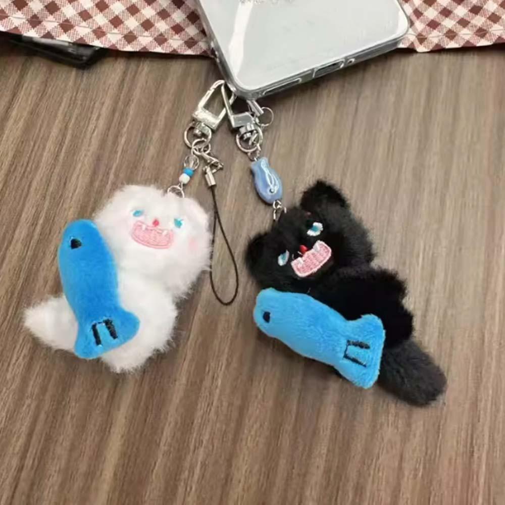 2pcs Mini Angry Cat Keychains Zinc Zinc Alloy Plush Animal Key Ring Portable Couple Pendants  Kids