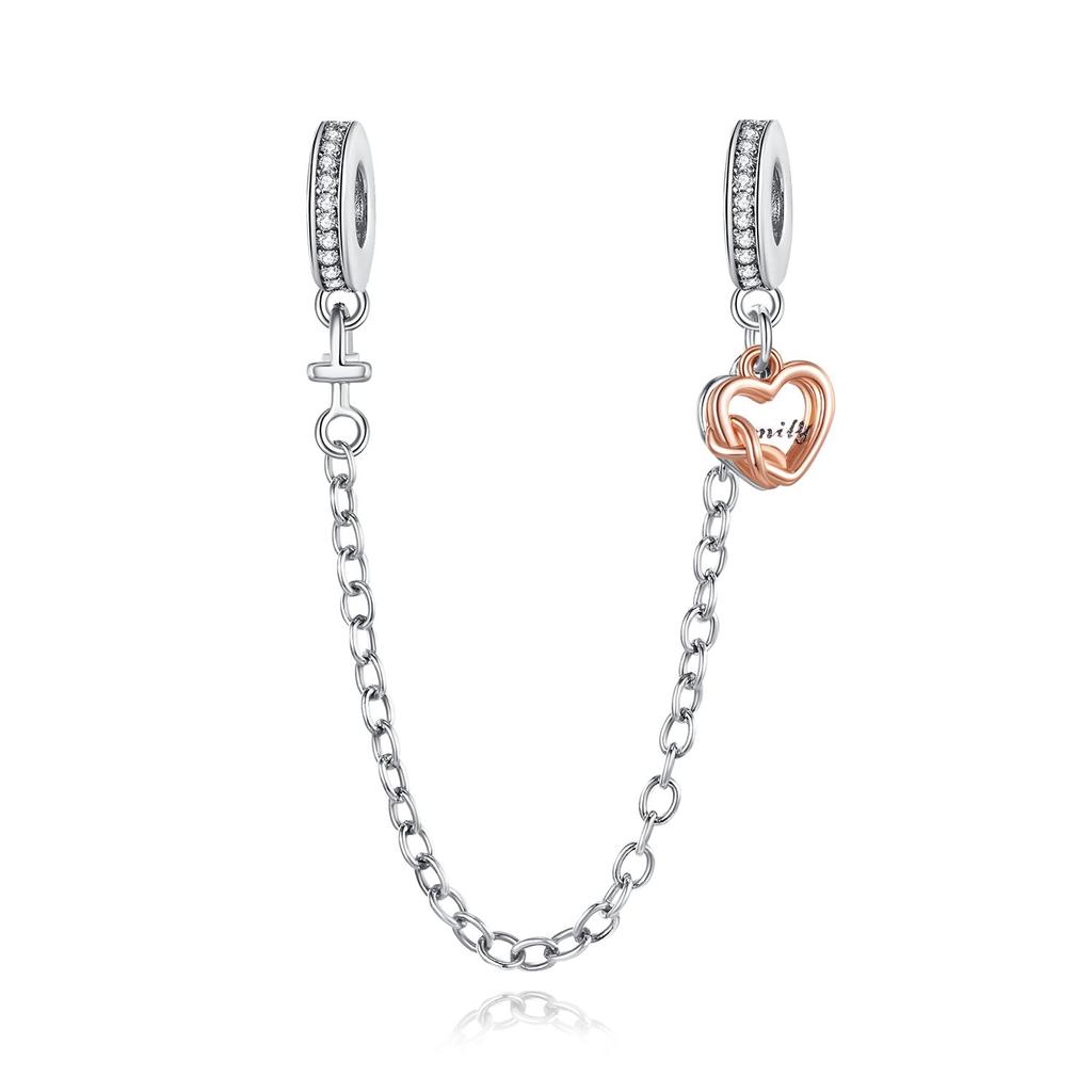 925 Silver Safety Chain Charm Bracelet Set Clover Lock Key Bear Peace Dove Fruit Decoration Beaded Fine Jewelry Gift