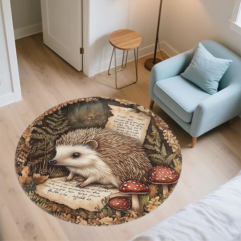 Vintage Mushroom Animals,Round Area Rug,Carpet Rug for Living Room Bedroom Sofa Playroom Decor,Non-slip Floor Mat