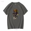 Steampunk Skull Unisexs Cotton T Shirt Top Long Or Short Sleeves Vintage Washed Versatile Top For Everyday Wear Stylish