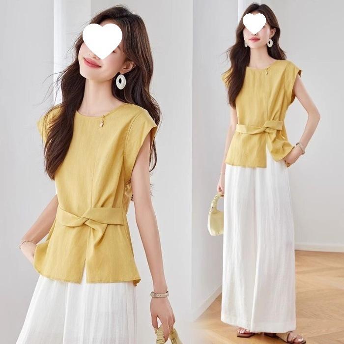 Fashion Suit - Summer Style Slimming Sleeveless Trendy Multi-purpose Shirt Plus Wide-leg Pants Set