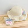 2pcs set Straw Hat And Shoulder Bag Girls Princess Summer Outdoor Fisherman Hats Baby Kids Lace Bowknot Beach Sun Cap Visor