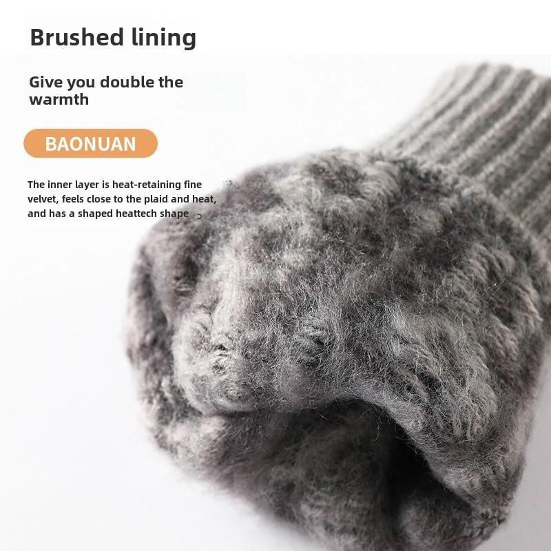 Gants tactiles en laine jacquard pour homme automne et hiver - Tricotés, doublés de velours, épais et chauds, avec doigts séparés.