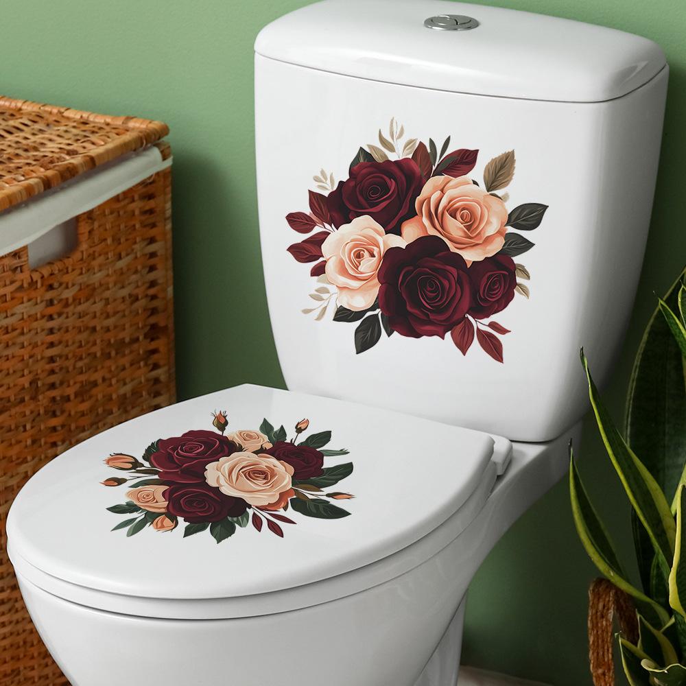 Rose-shaped Bathroom Toilet and Toilet Stickers for Home Beautification