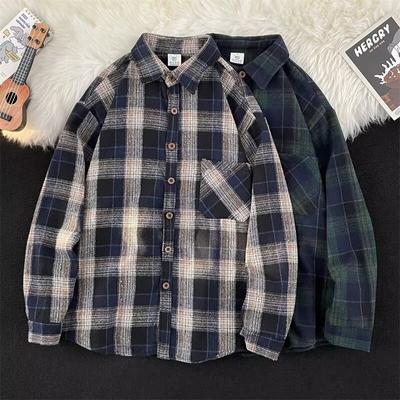 Camisa de manga larga a cuadros 2024, estilo japonés de Hong Kong, camisa holgada, abrigo informal versátil de moda de verano para niños