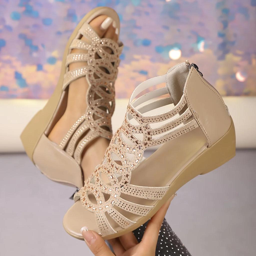 Fashion 2025 New Ladies' Non Slip Wedge Sandals with Zipper, Breathable, All Season Comfortable, Walking and Social Shoes