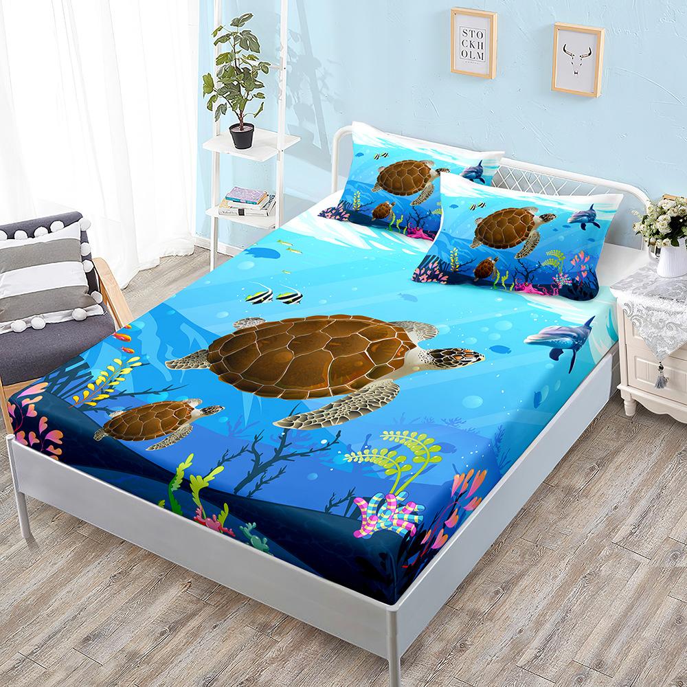 Three-Piece Mattress, Sea Turtle Blue Underwater World Mattress, Mattress Protective Cover