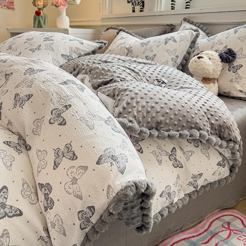 Thickened Bean Velvet Duvet Cover, Double-Sided Milk Velvet, for Autumn/Winter Warmth, Ideal for Student Dormitories