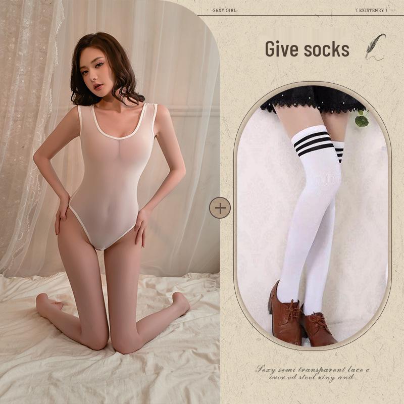 Night Listen Fragrance Lingerie: Sexy See-through Japanese Sling Bodysuit with Open Crotch, Swimsuit-style Pajamas