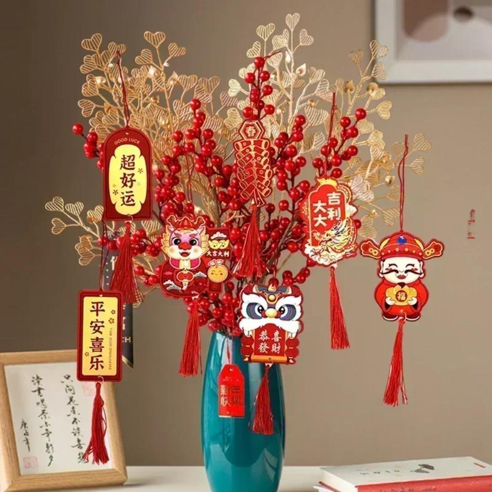 6pcs/set Paper Potted Plant Pendant Tassel Lunar Year Tree Pendant Spring Festival Decorations