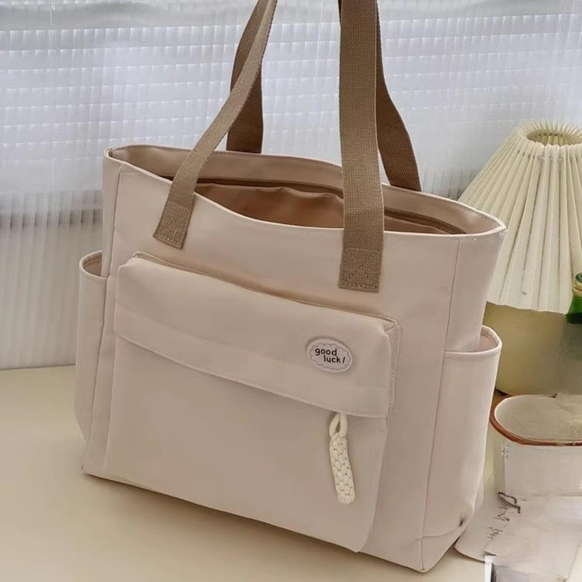 

Оригинальный дизайн Японский узел Сумка-тоут из плотного нейлона для поездок на работу Повседневная сумка через плечо для студента-художника Простая бежевый