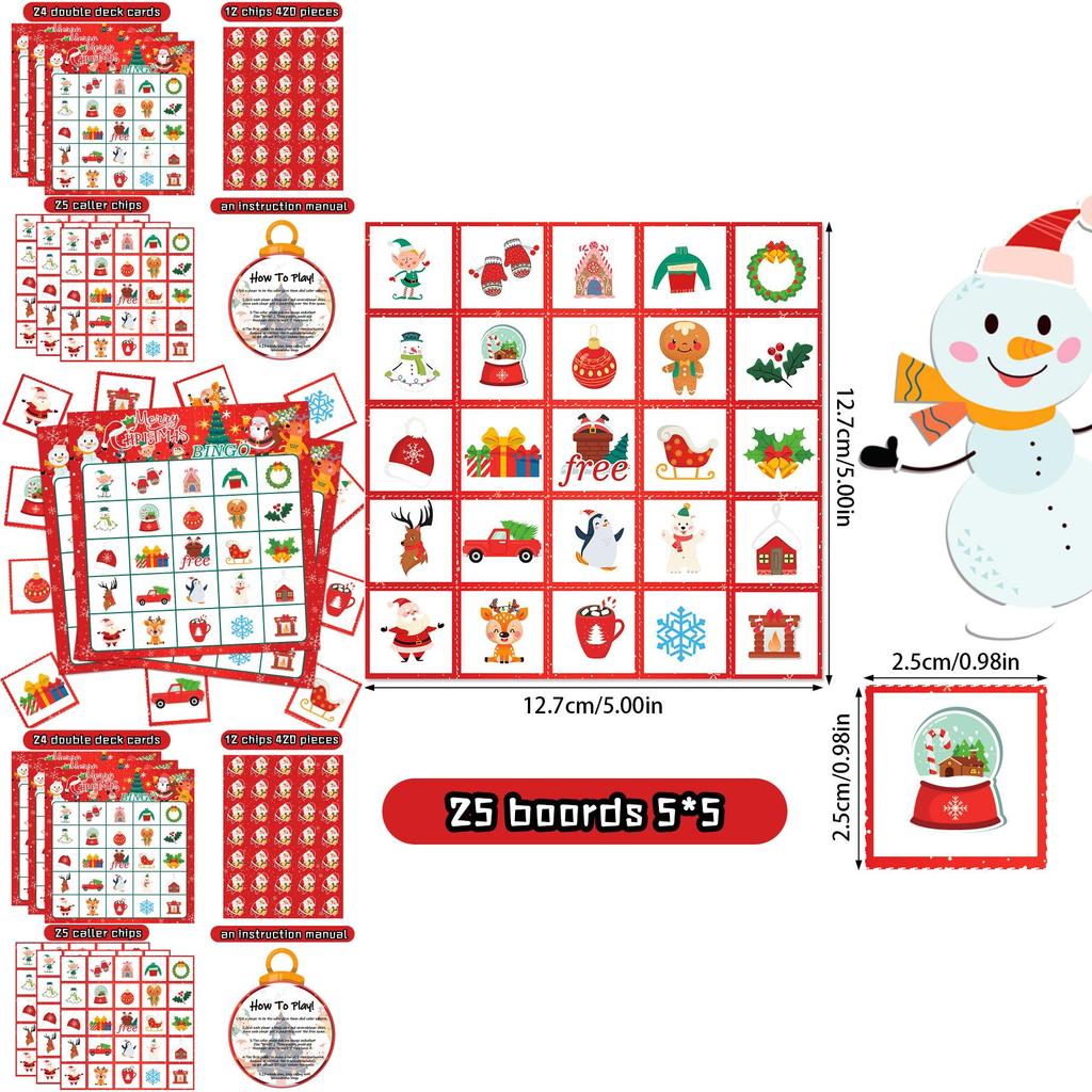 Festive Christmas Snowman Bingo Game With Paper Cards And Play Instructions For Kids