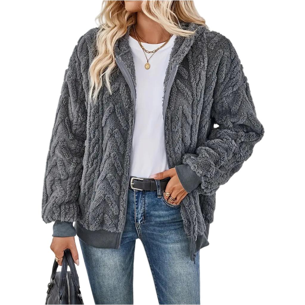 Women's Fashion Long Sleeve Solid Color Hooded Sweatshirt Jacket