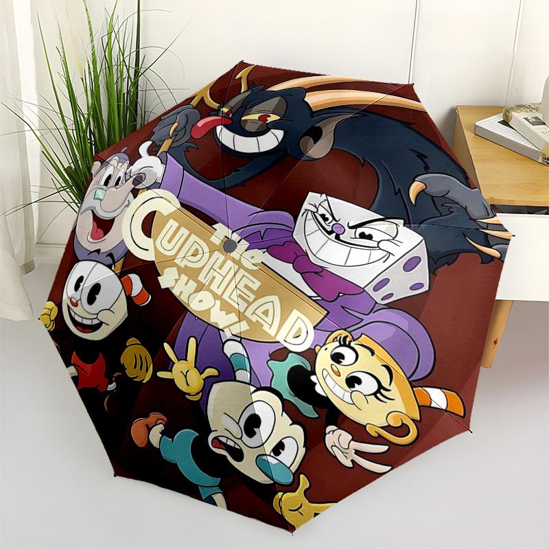 

1pc The Cuphead Show! Outdoor Umbrella - Automatic Opening/Closing, Portable 3-Fold Design, 8-Bone Iron Frame, Perfect Gift for Fans, Travelers, Daily