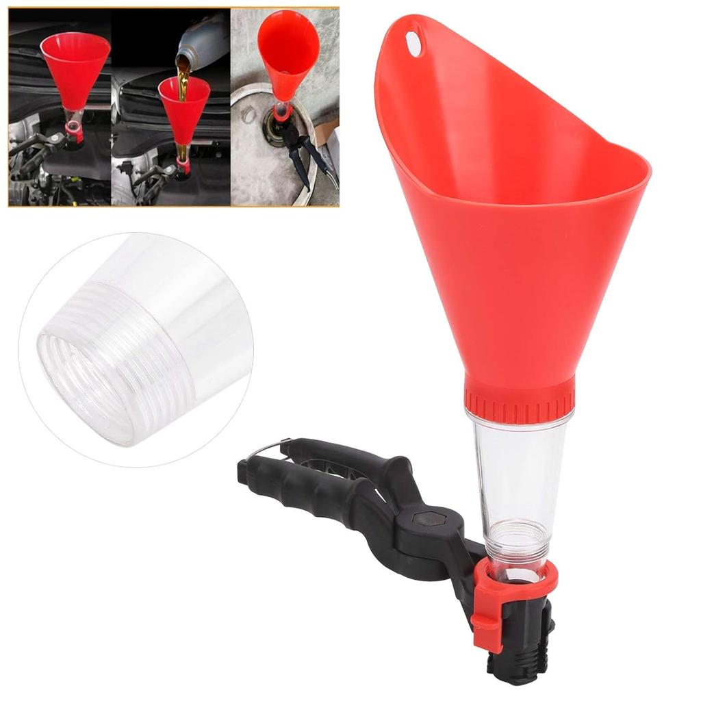 Fast-Clamp Universal Oil Filter, Engine Oil Funnel with Adjustable Fixed Bracket, Spill-Free Oil Filling Spout Pour Tool Kit, Fast & Easy Oil Change