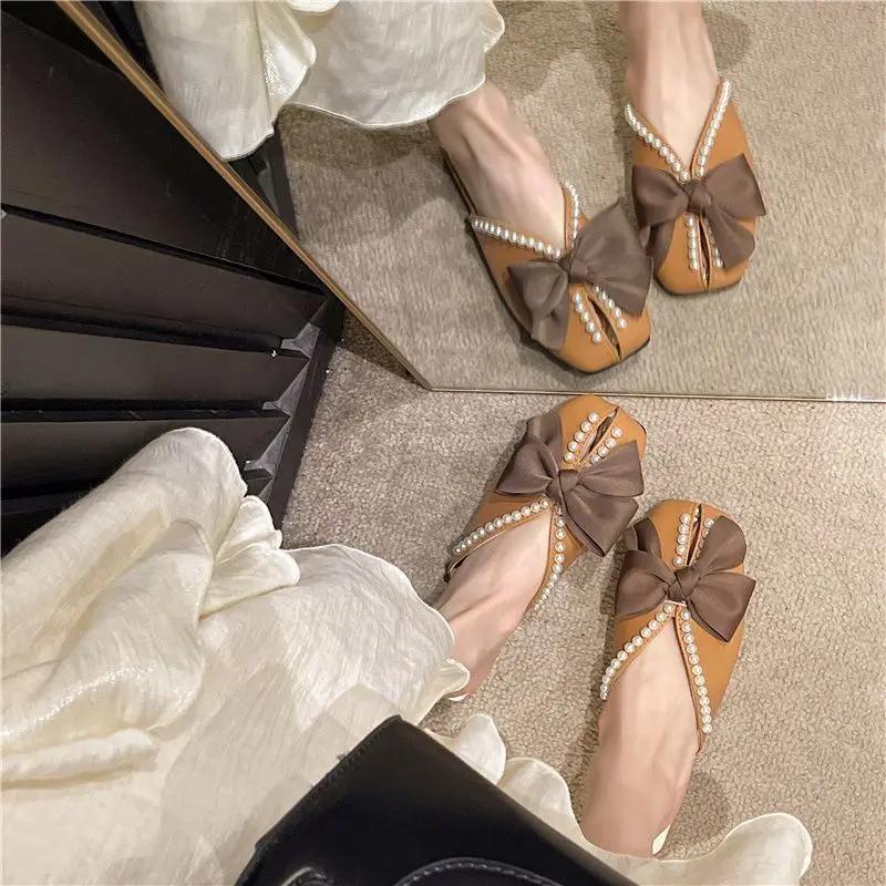 Fashion Square Toe Women's Slippers and Ladies Sandals With Heel Elegant Fashionable Slides Chic Comfortable Elegan High Quality Shoes