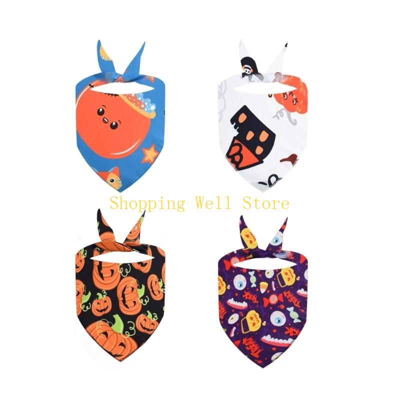 KX4B 4pcs Lovely Dog Triangles Bib Cats Halloweens Neckerchief Halloweens Dog Clothes