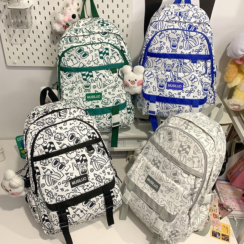 School Bag Personalized Graffiti School Bag Female Backpack Harajuku Cute Backpack Large Capacity Female College Student Class Backpack