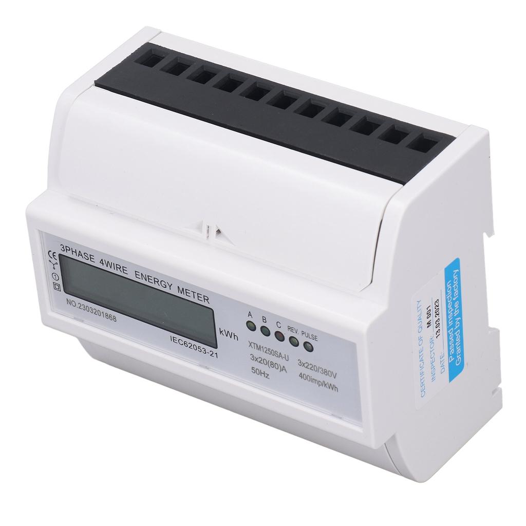 Electric Meter 3 Phase 4 Wire 7P LCD Digital Display DIN Rail Mount Power Monitor