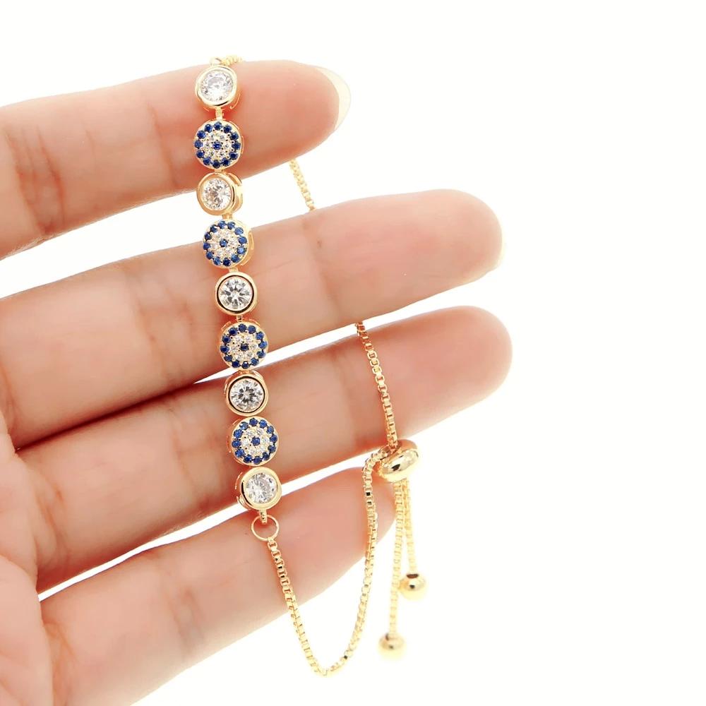 New Mix 3 Color Gold Rose Silver Color 5mm Sparking AAA+ Cz Evil Eye Link Chain Girl Women Turkish Jewelry Pave Cz Bracelet