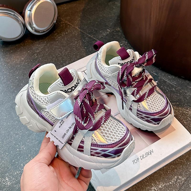 Children's double net breathable dad shoes silver fashion sneakers 2025 spring and autumn new boys and girls Korean version casual shoes