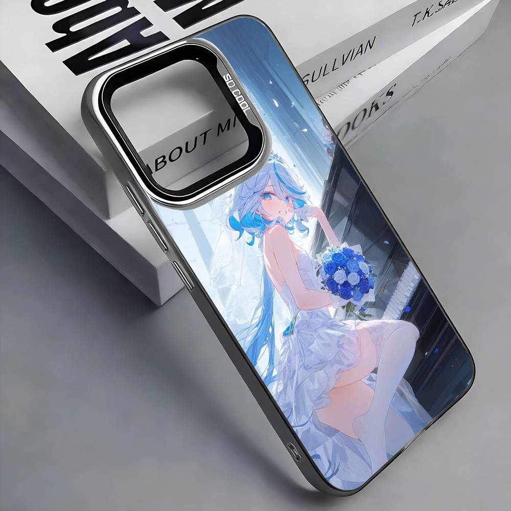 

F-Furina G-Genshin I-Impact Colorful Silver Back Phone Case For IPhone 17 16 15 14 13 12 11 Plus Pro Max Plus iPhone14Pro